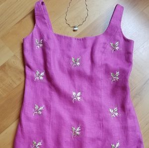 Embroidered linen sheath dress